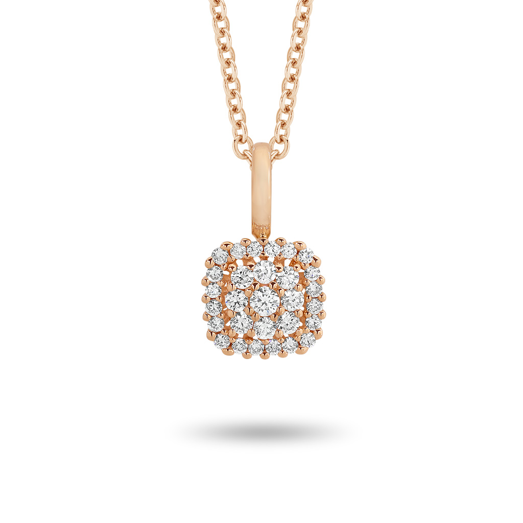 Cushion Cluster Diamond Pendant in Rose Gold