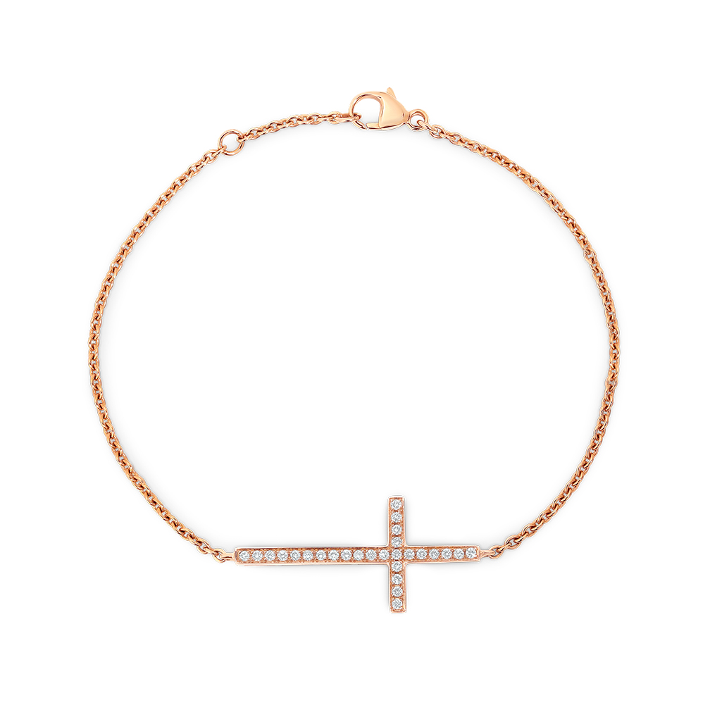 18K Rose Gold Diamond Pave Cross Bracelet