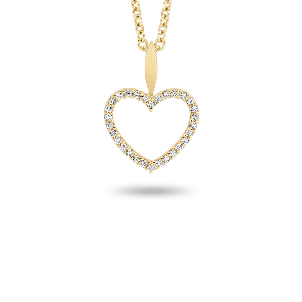 18K Yellow Gold Diamond Claw Set Small Heart Pendant