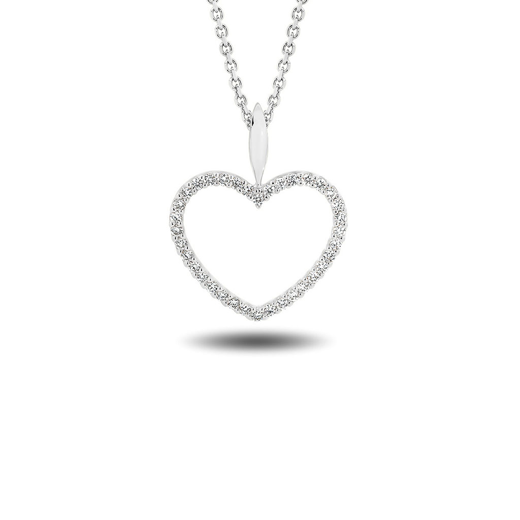 18K White Gold Diamond Claw Set Medium Heart Pendant