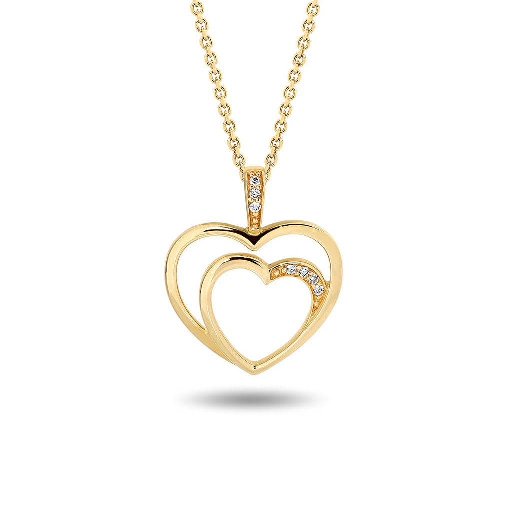 Twin Heart Diamond Pendant in Yellow Gold