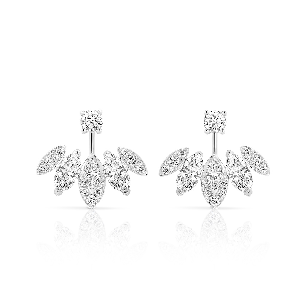 Marquise and Round Pave Diamond Fan Earrings