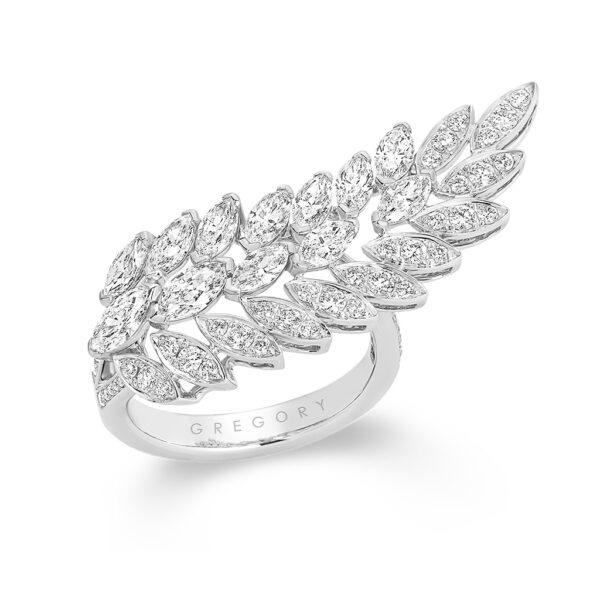 Marquise and Round Pave Diamond Wing Ring in 18k white gold - TR3693