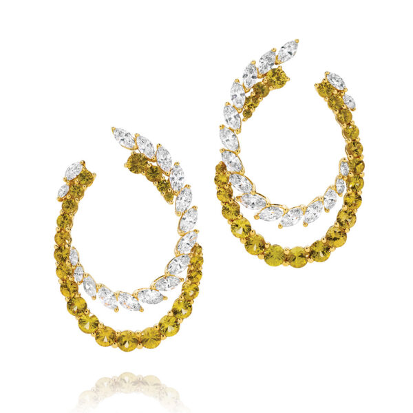 Yellow Sapphire and Diamond Cocktail Hoop Earrings