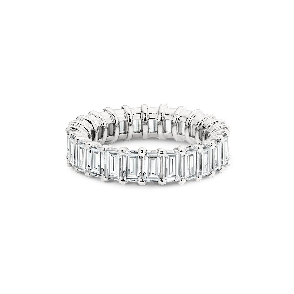 Women's Black Baguette & Clear Round Cut CZ Stainless Steel Eternity Ring Band 