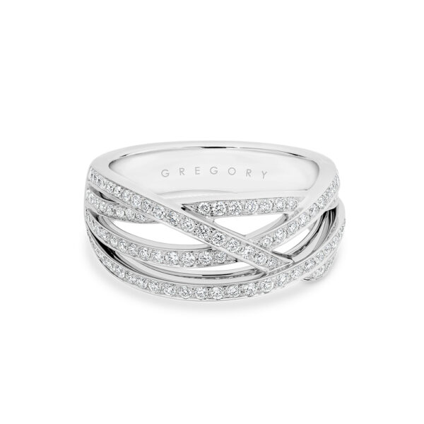 Fancy Crossover Diamond Dress Ring in White Gold | TR3237