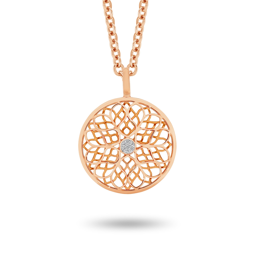 Flower Pattern Diamond Pendant in Rose Gold