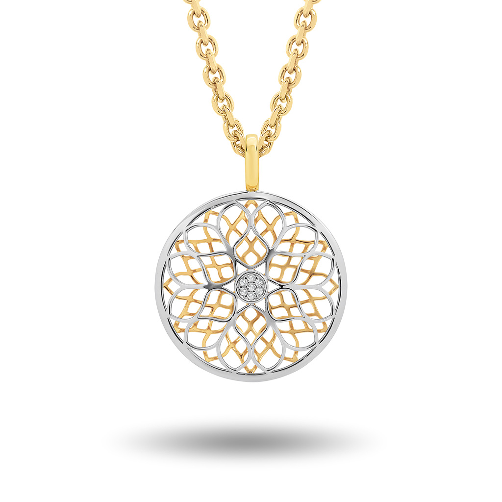 Flower Pattern Diamond Pendant Yellow & White Gold