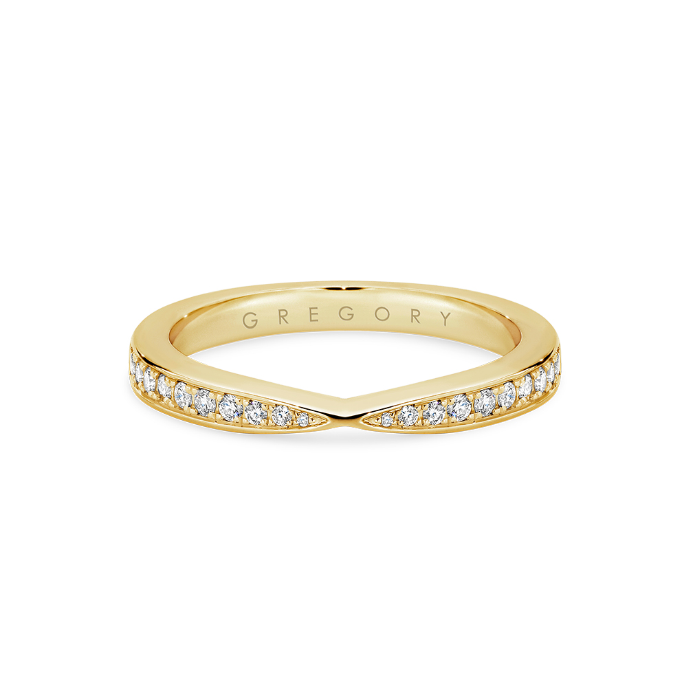Fine Tapered Pave Set Diamond Band in Yellow Gold