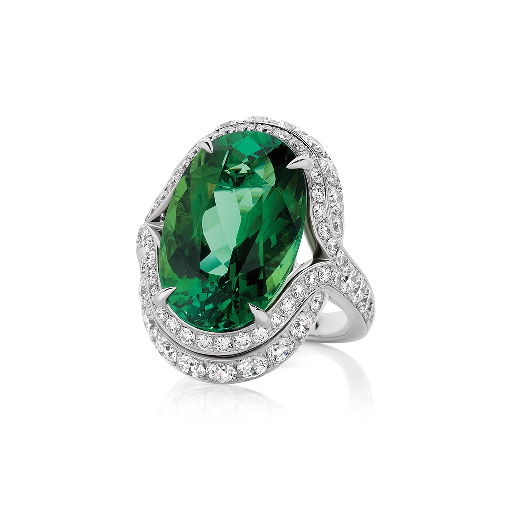 Green Tourmaline &#038; Diamond Cocktail Ring