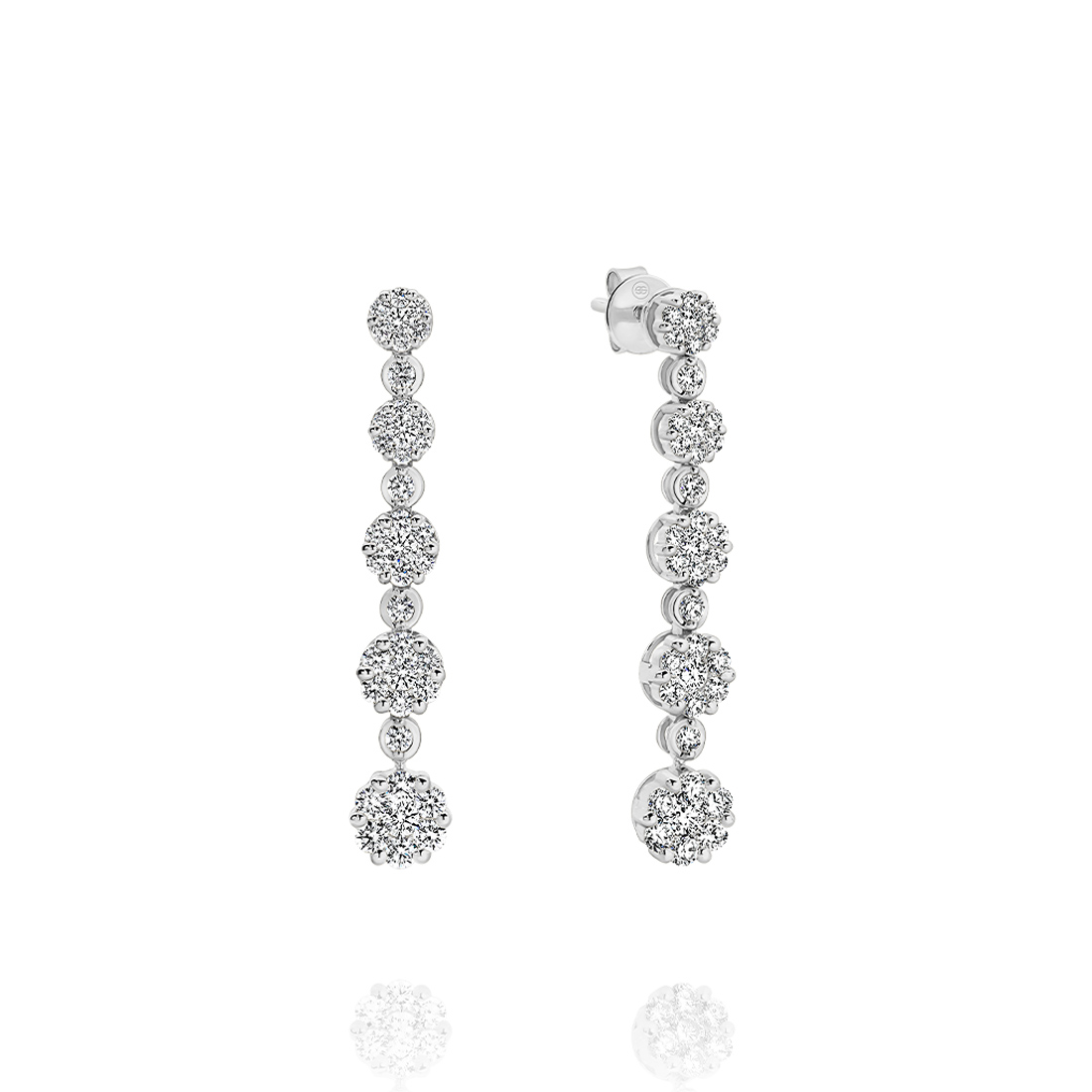 18K White Gold Diamond Cluster Drop Earrings