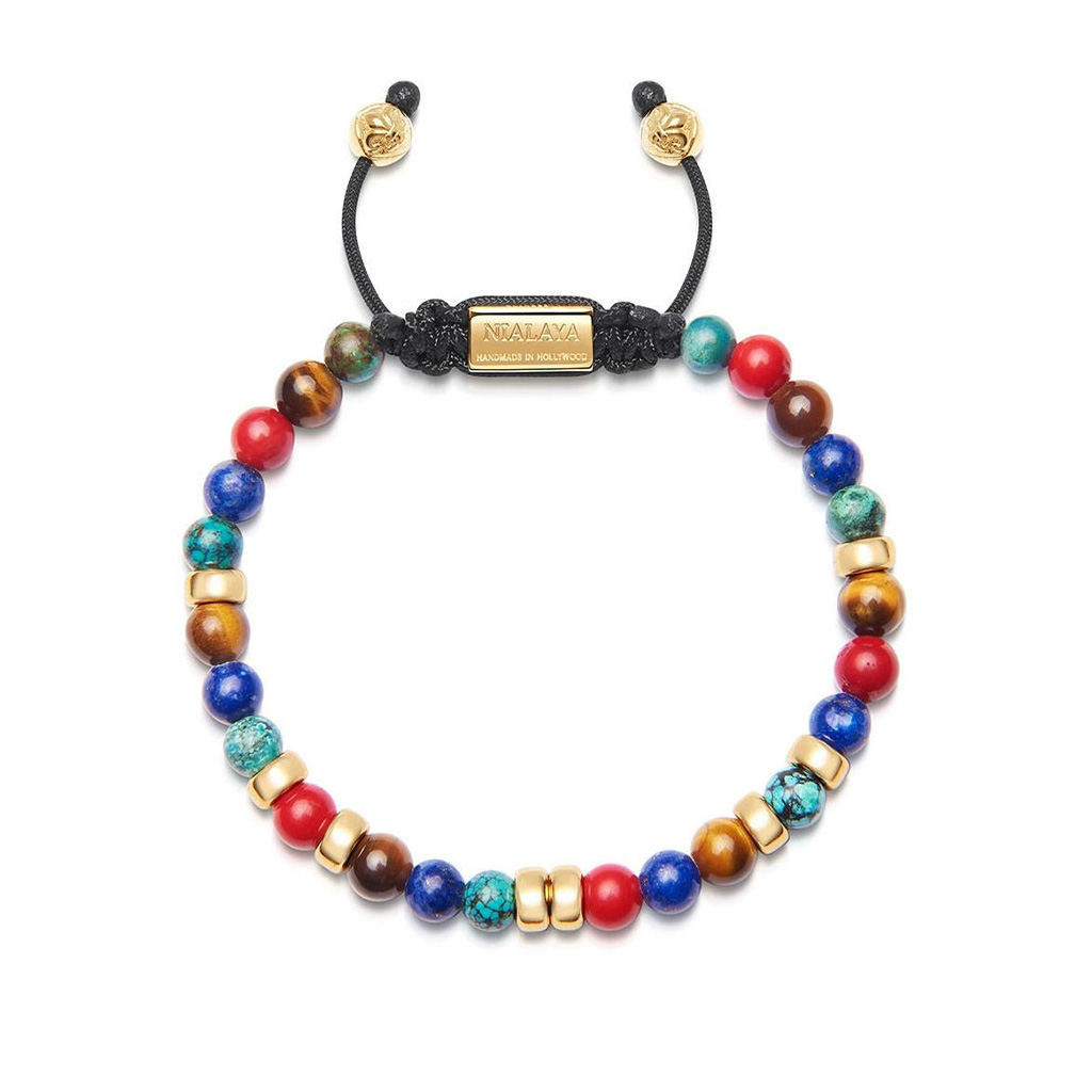 Nialaya Men's Beaded Bracelet with Coloured Beads