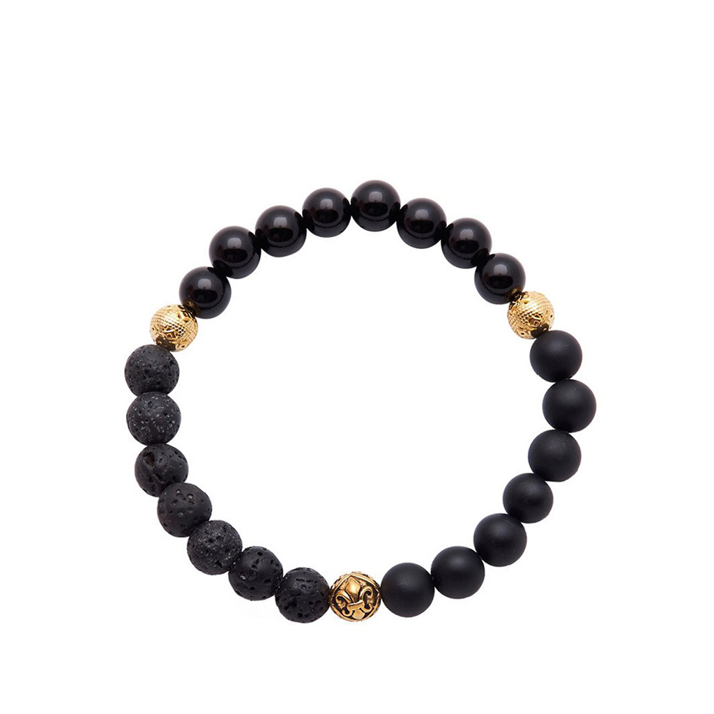 Nialaya Men's Wristband with Matte Onyx, Lava Stone and Agate