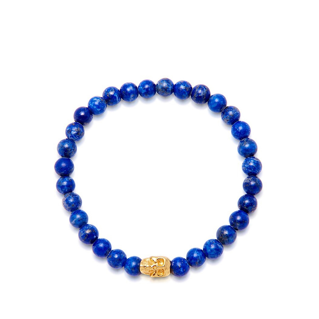 Nialaya Men&#8217;s Wristband with Blue Lapis and Skull