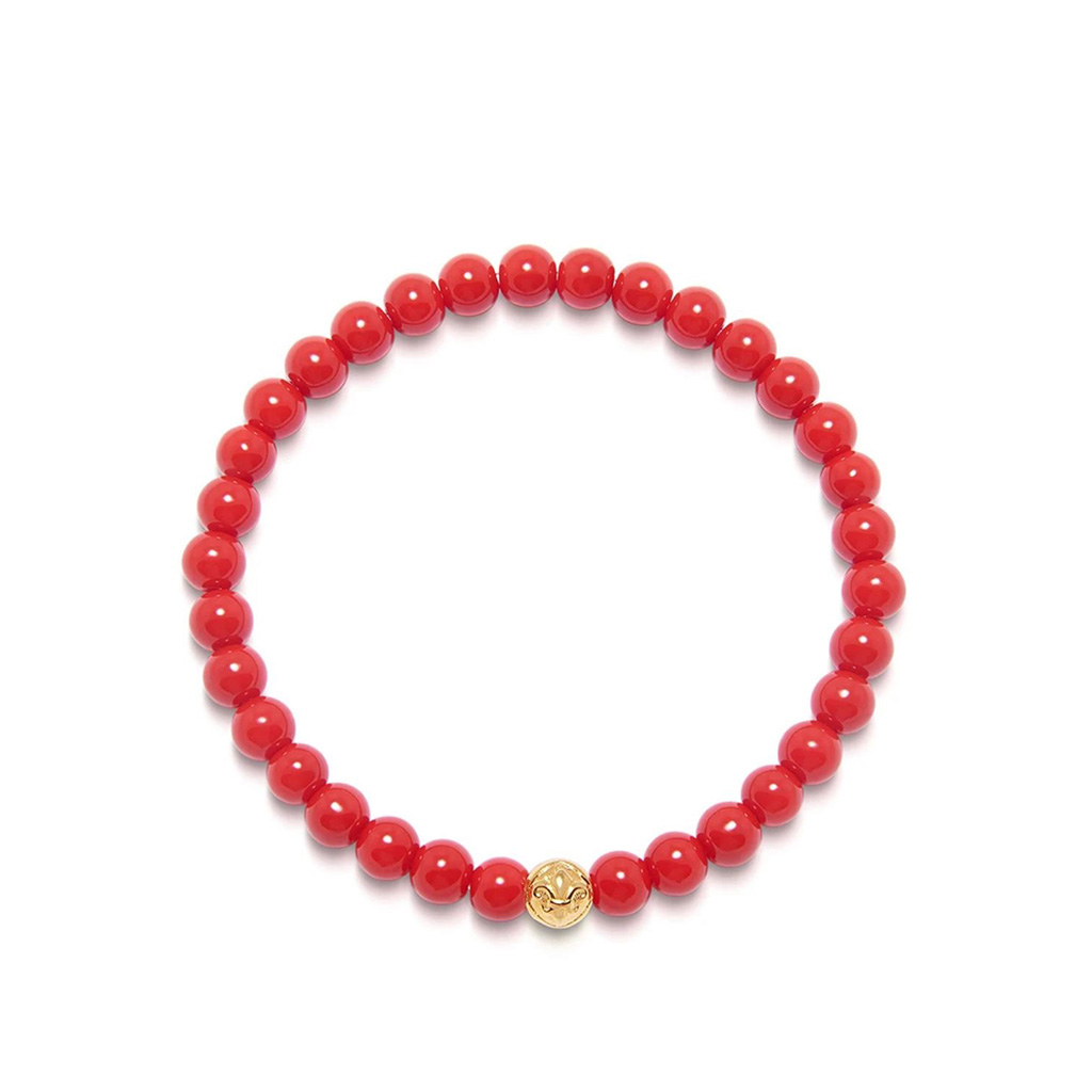 Nialaya Men's Wristband with Red Vintage Trifocal Beads