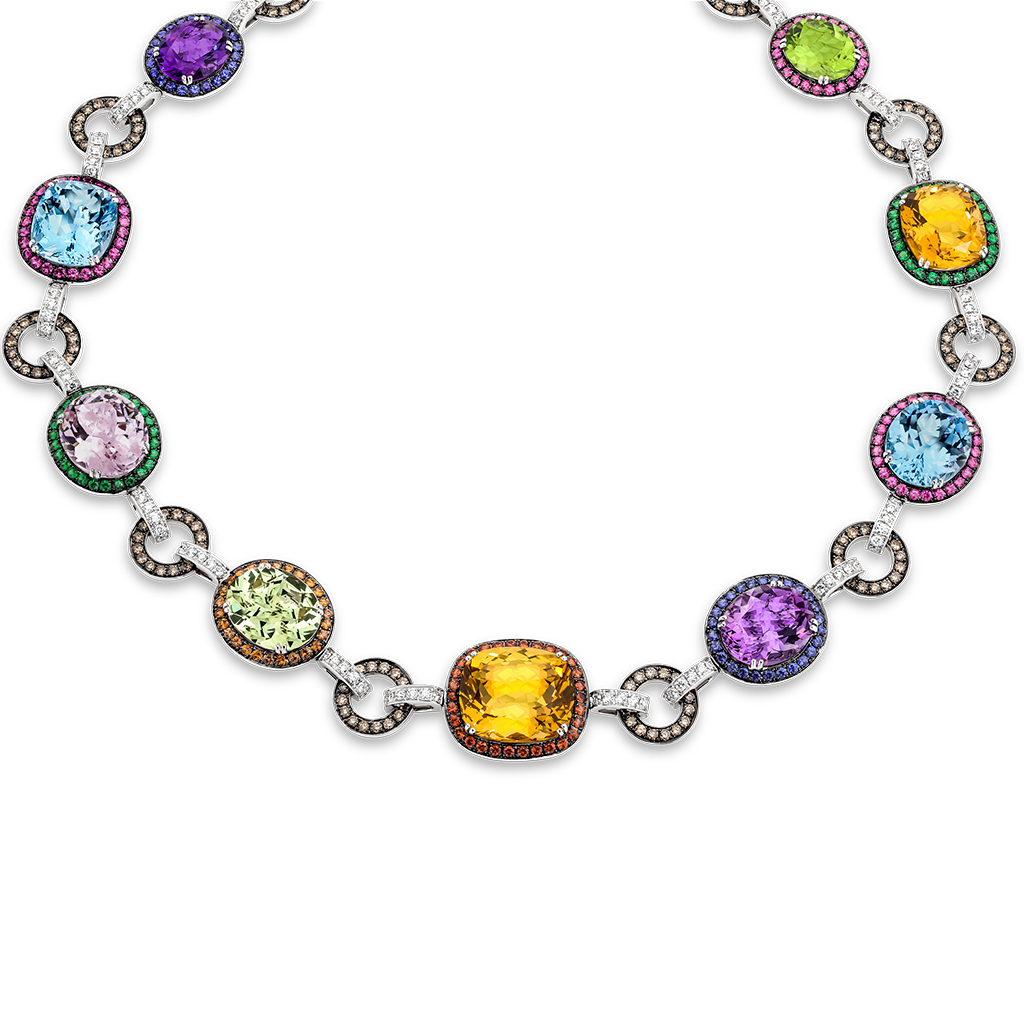 Multi-Coloured Gemstone &#038; Diamond Cocktail Collier