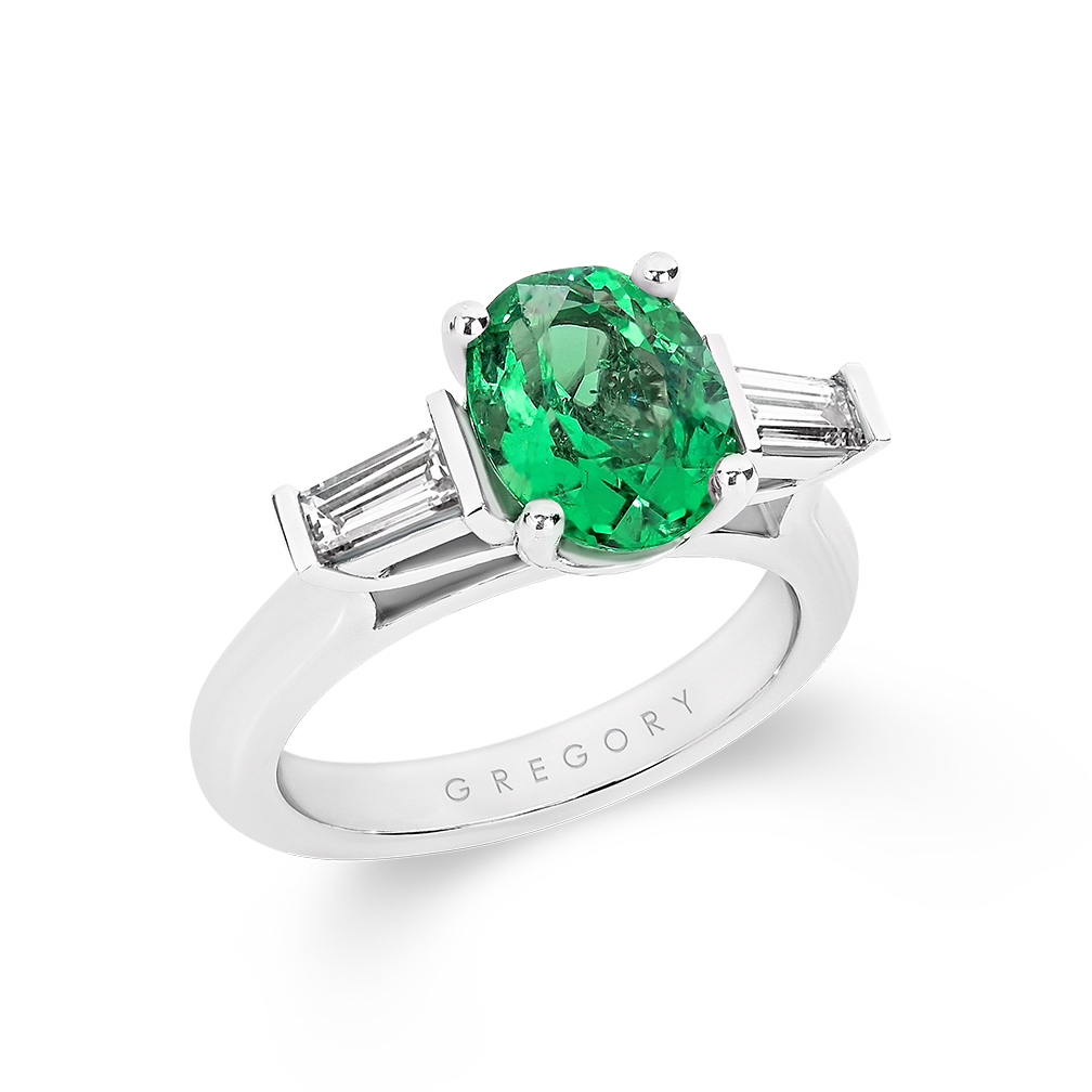 Oval Emerald and Diamond Trilogy Ring