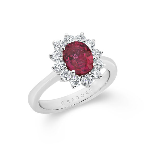Oval Ruby and Diamond Cluster Ring. Model: E832