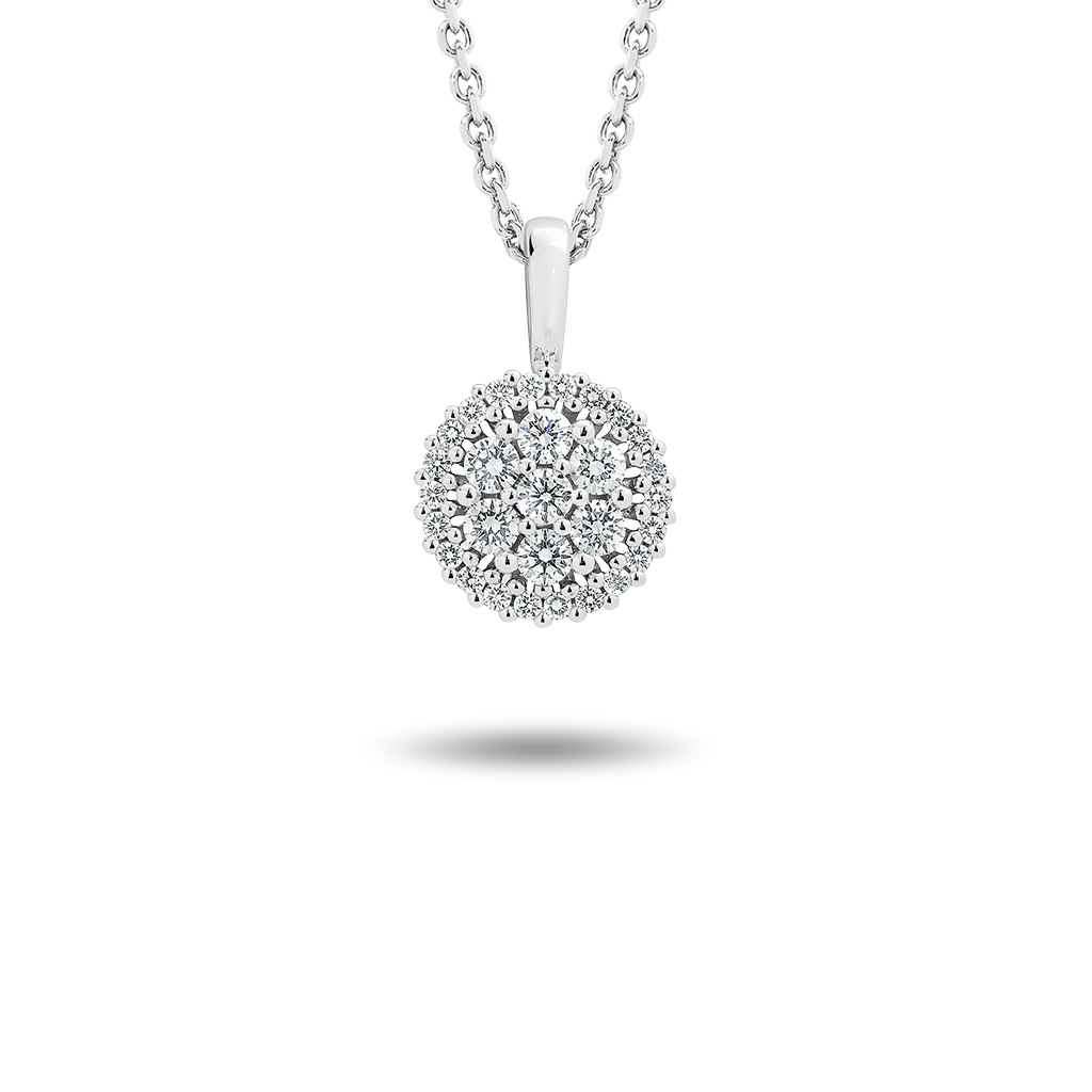 Round Cluster Diamond Pendant in White Gold