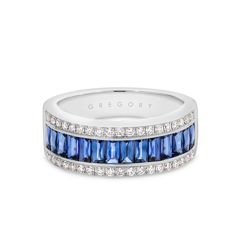 18K White Gold Blue Sapphire and Diamond Dress Ring