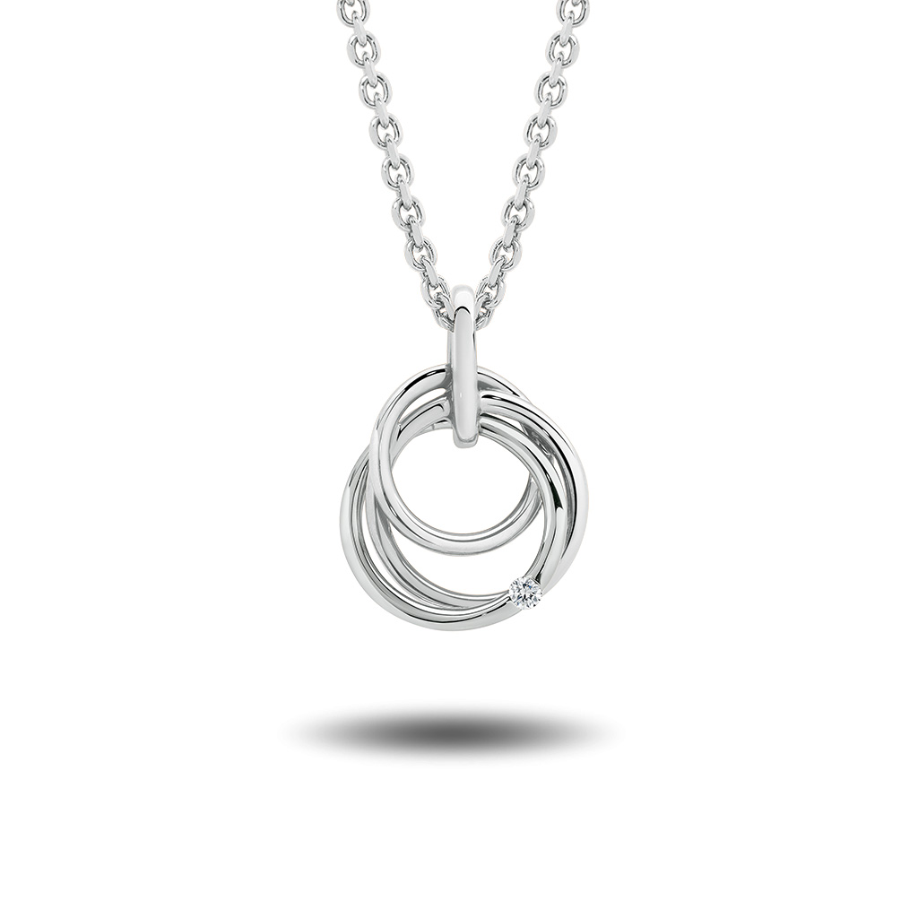 Petite Circle Trio Diamond Pendant in White Gold