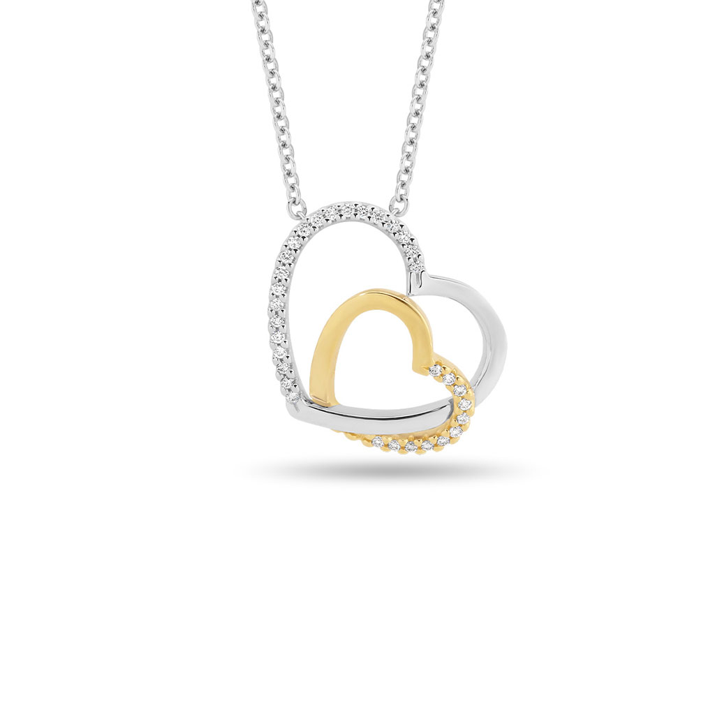 Twin Heart Slide Through Diamond Pendant White & Yellow Gold