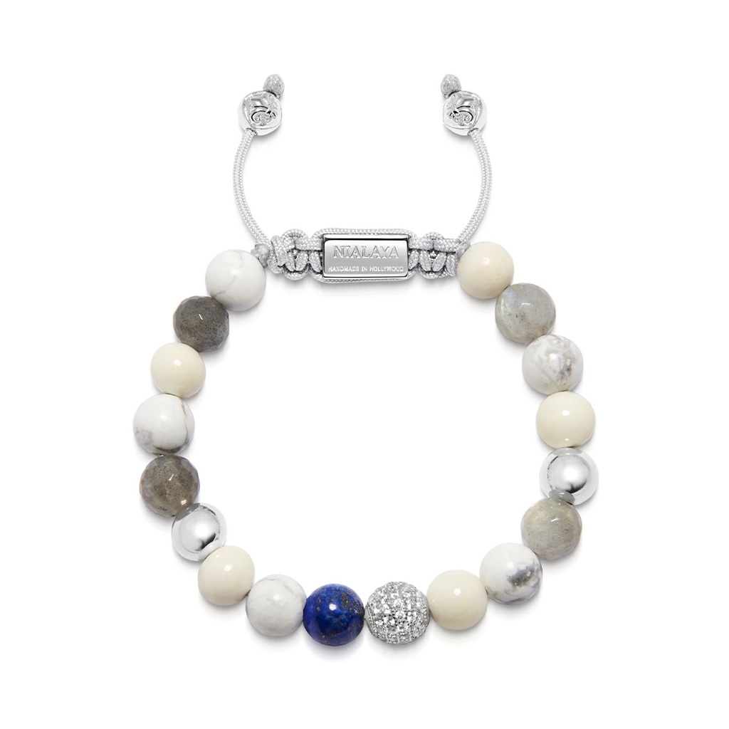 Nialaya Women's Beaded Bracelet with Howlite, Labradorite, White Coral and Blue Lapis