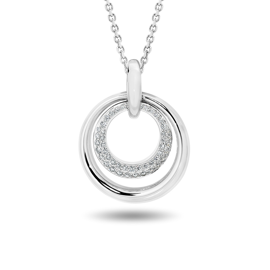 Double Circle Diamond Pendant in White Gold