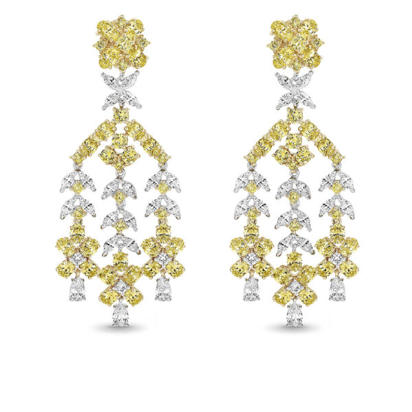 Leyla Rose - Yellow & White Cubic Zirconia Silver Chandelier Sephora Earrings | LR-ED71