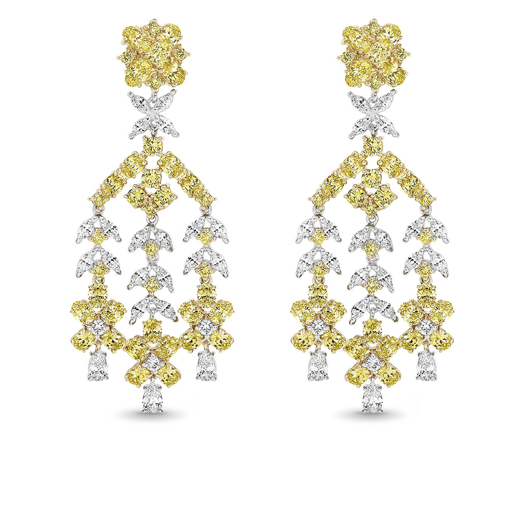 Yellow & White Cubic Zirconia Silver Chandelier Sephora Earrings