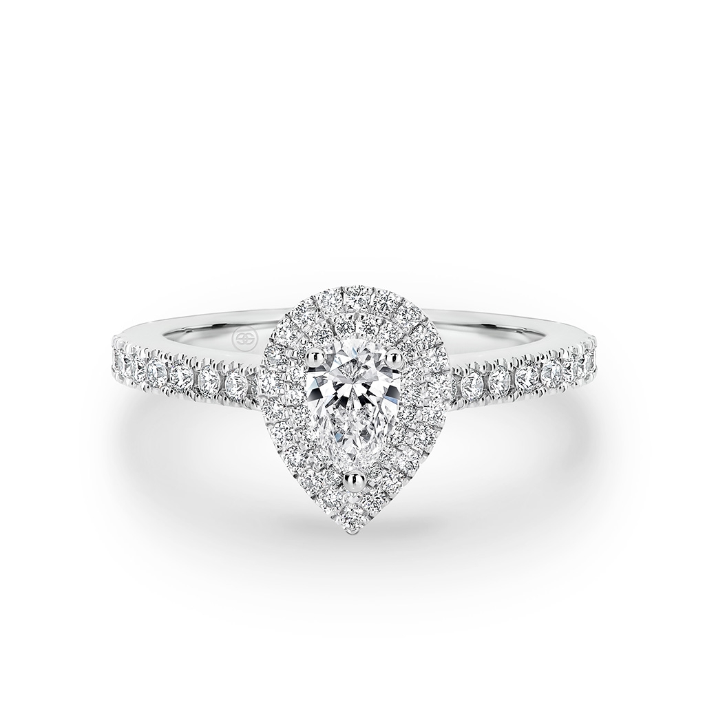 Pear Shape Double Halo Diamond Engagement Ring