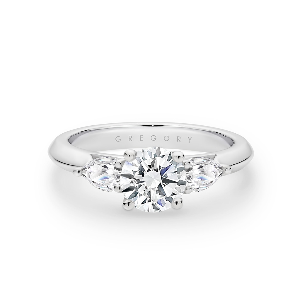 Trilogy Round & Pear Diamond Engagement Ring