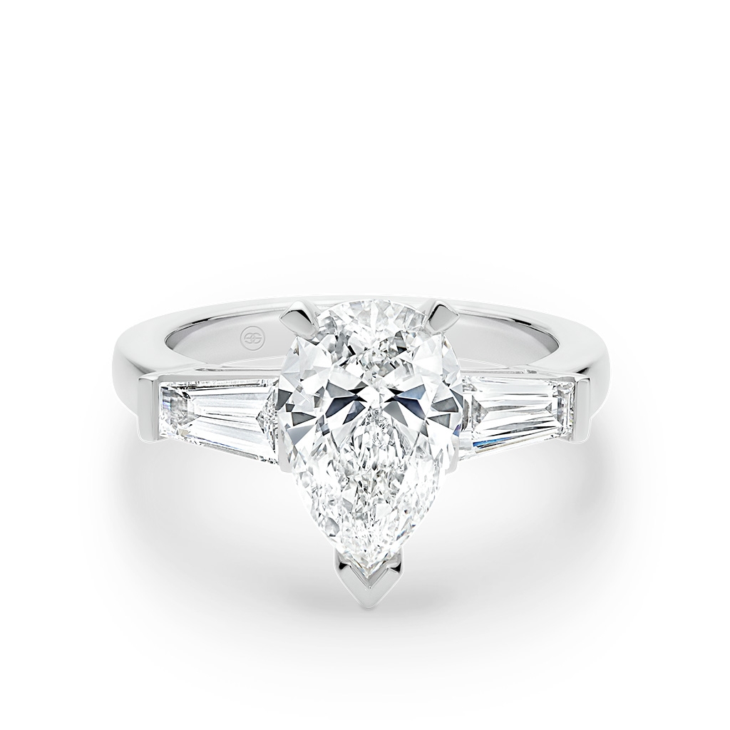 Trilogy Pear & Baguette Diamond Engagement Ring