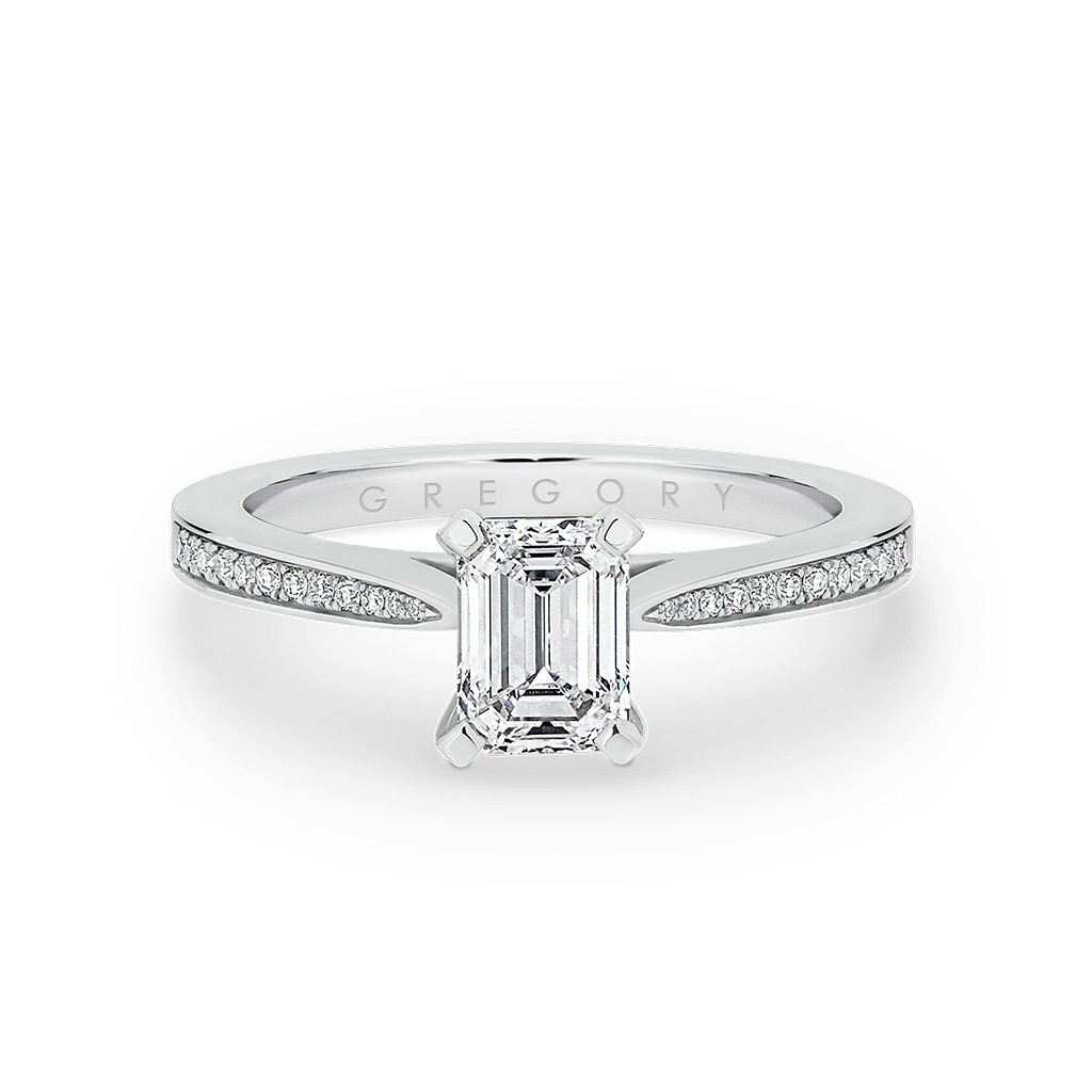 Emerald Cut Diamond Band Engagement Ring