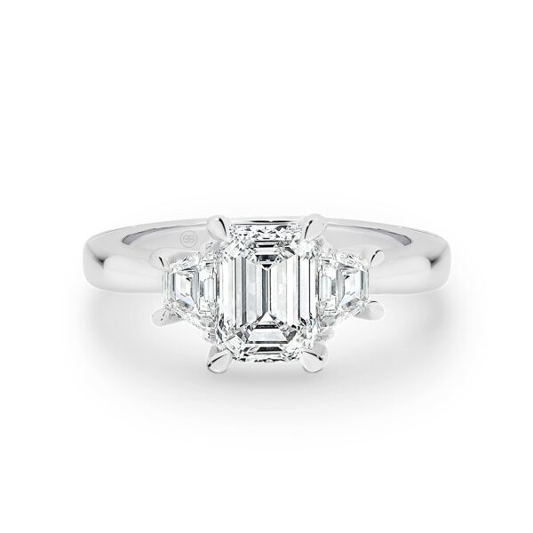 Trilogy Emerald & Trapezoid Cut Diamond Engagement Ring. Model: A2423