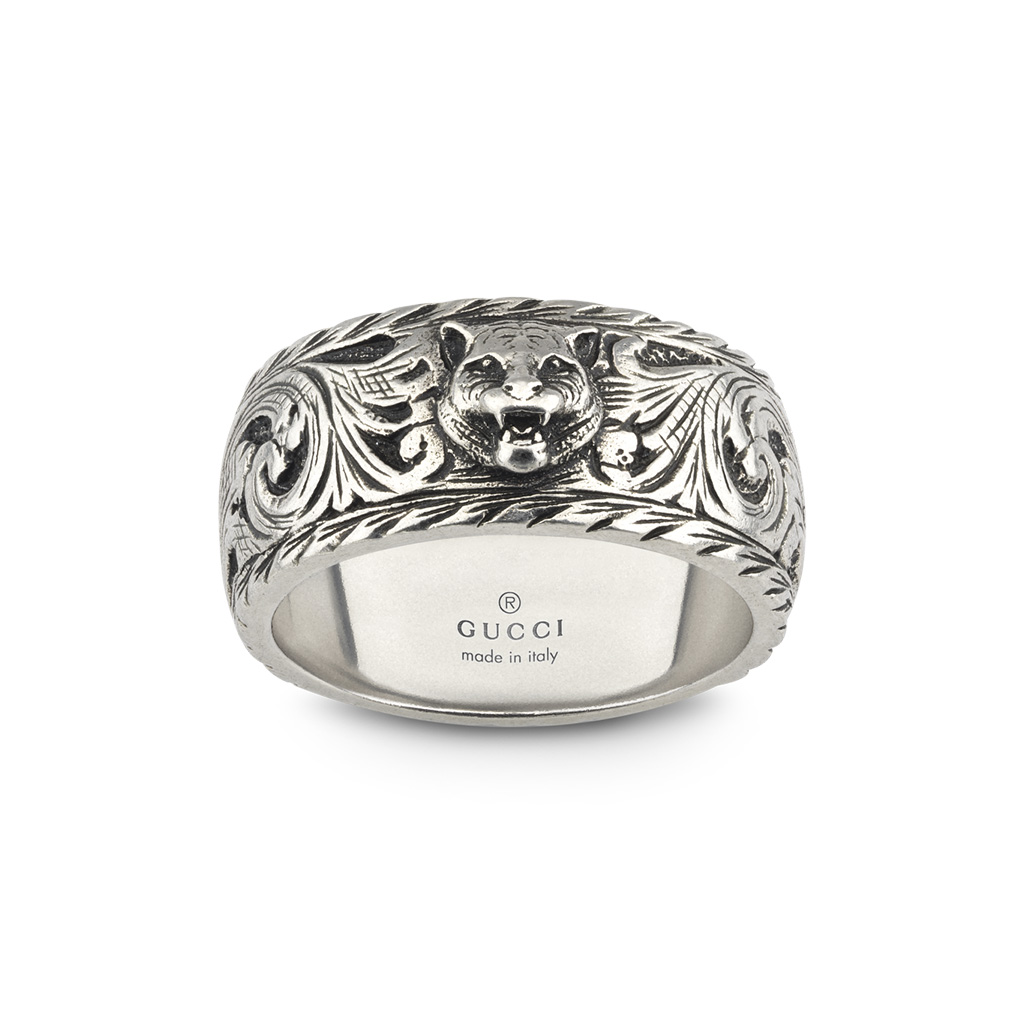 gucci silver ring with feline head