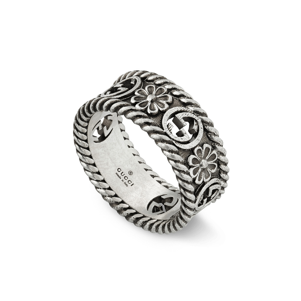 Gucci Interlocking G Flower Silver Ring 