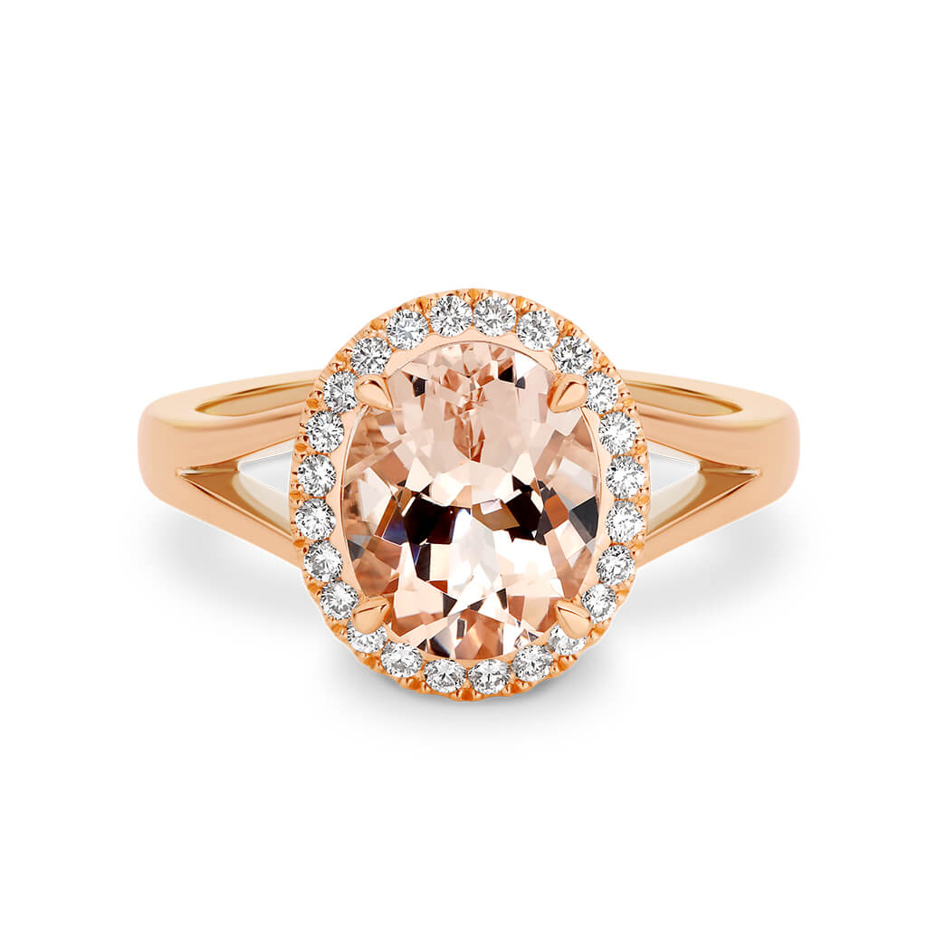 Morganite and Diamond Precious Halo Engagement Ring