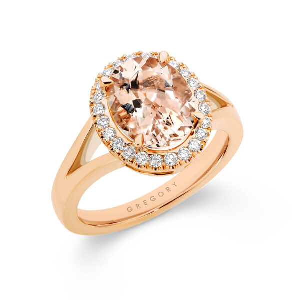 Morganite and Diamond Precious Halo Engagement Ring