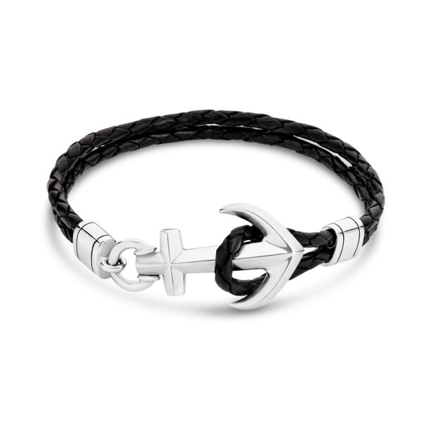 Mr Gregory Sterling Silver Anchor Leather Bracelet Model | MRG-BR2