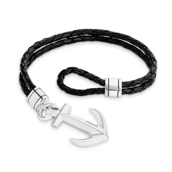 Mr Gregory Sterling Silver Anchor Leather Bracelet Model | MRG-BR2