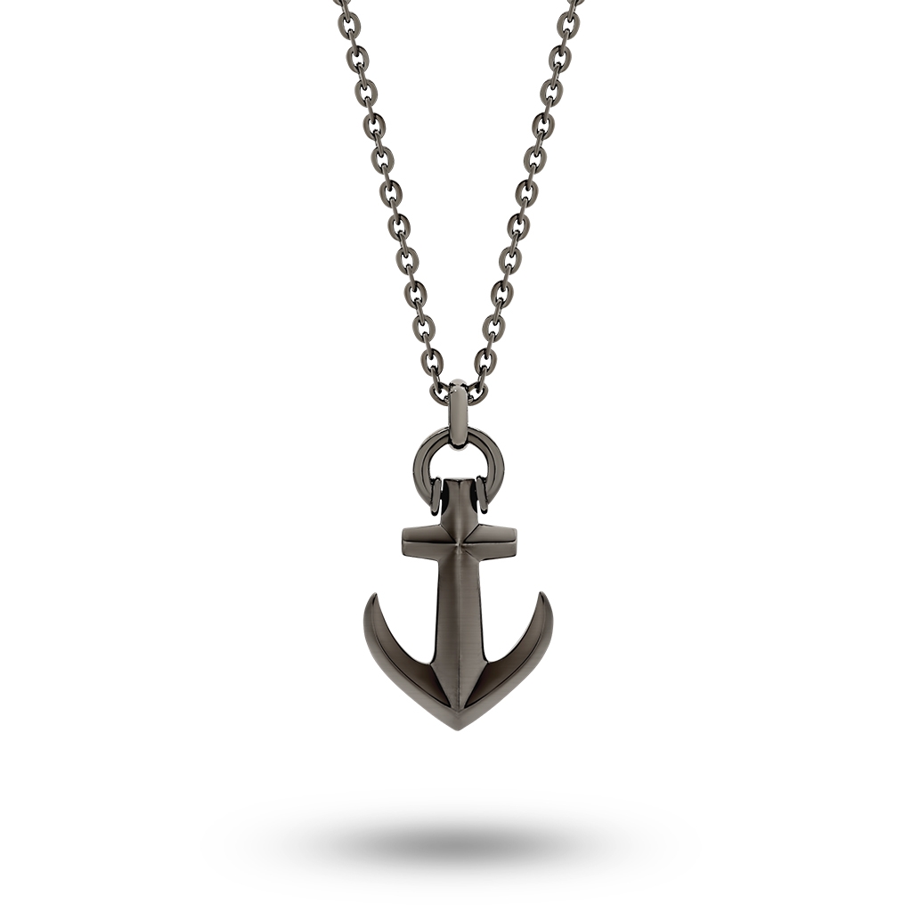 Sterling Silver &#038; Black Rhodium Anchor Necklace