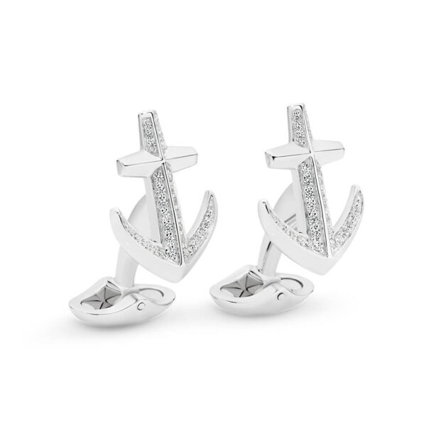 Mr Gregory Sterling Silver Cubic Zirconia Anchor Cuff Links | MRG-CL19-0