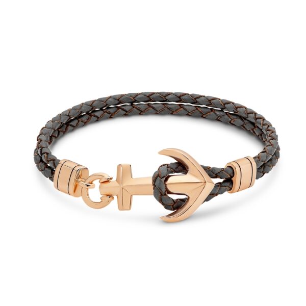 Mr Gregory Sterling Silver & Rose Gold Plated Anchor Leather Bracelet | MRG-BR8