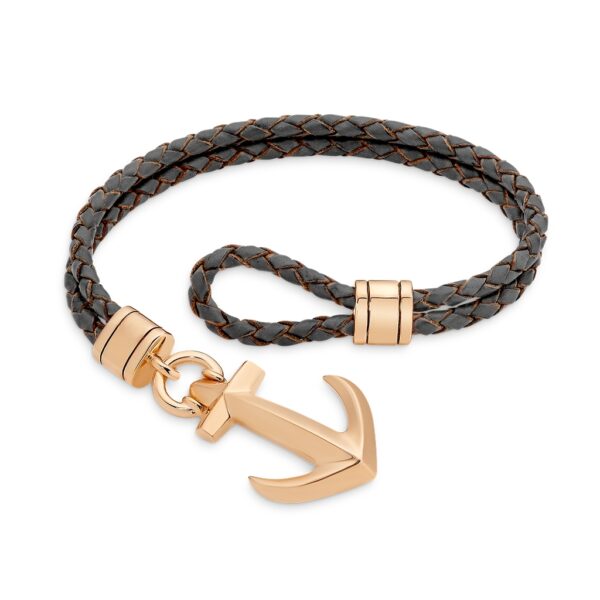 Mr Gregory Sterling Silver & Rose Gold Plated Anchor Leather Bracelet | MRG-BR8