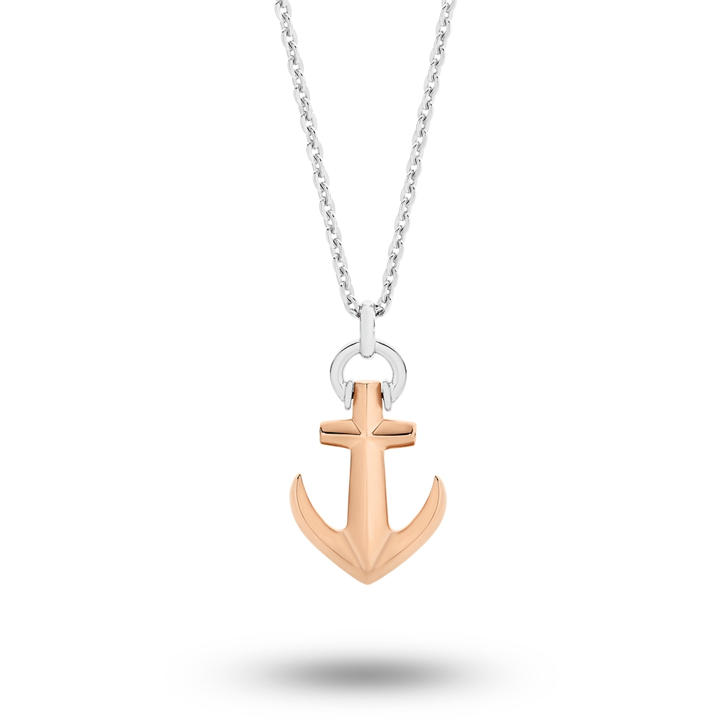 Sterling Silver & Rose Gold Plate Anchor Necklace