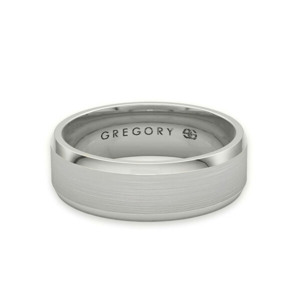 White Gold Modern Men's Wedding Band W120-WG – Brushed Centre with Bevelled Polished Edges and Comfort Fit Interior