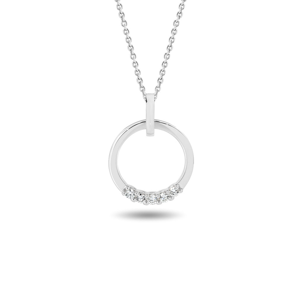 Circle Diamond Drop Pendant in White Gold