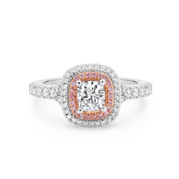 Cushion Round Brilliant Cut Pink and White Diamond Engagement Ring A224