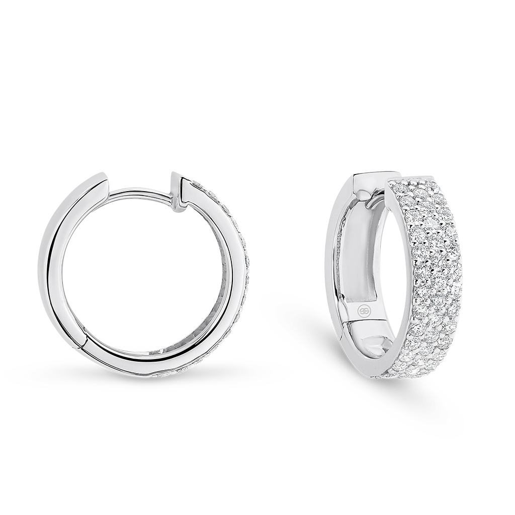 Pave Diamond Hoop Earrings in White Gold